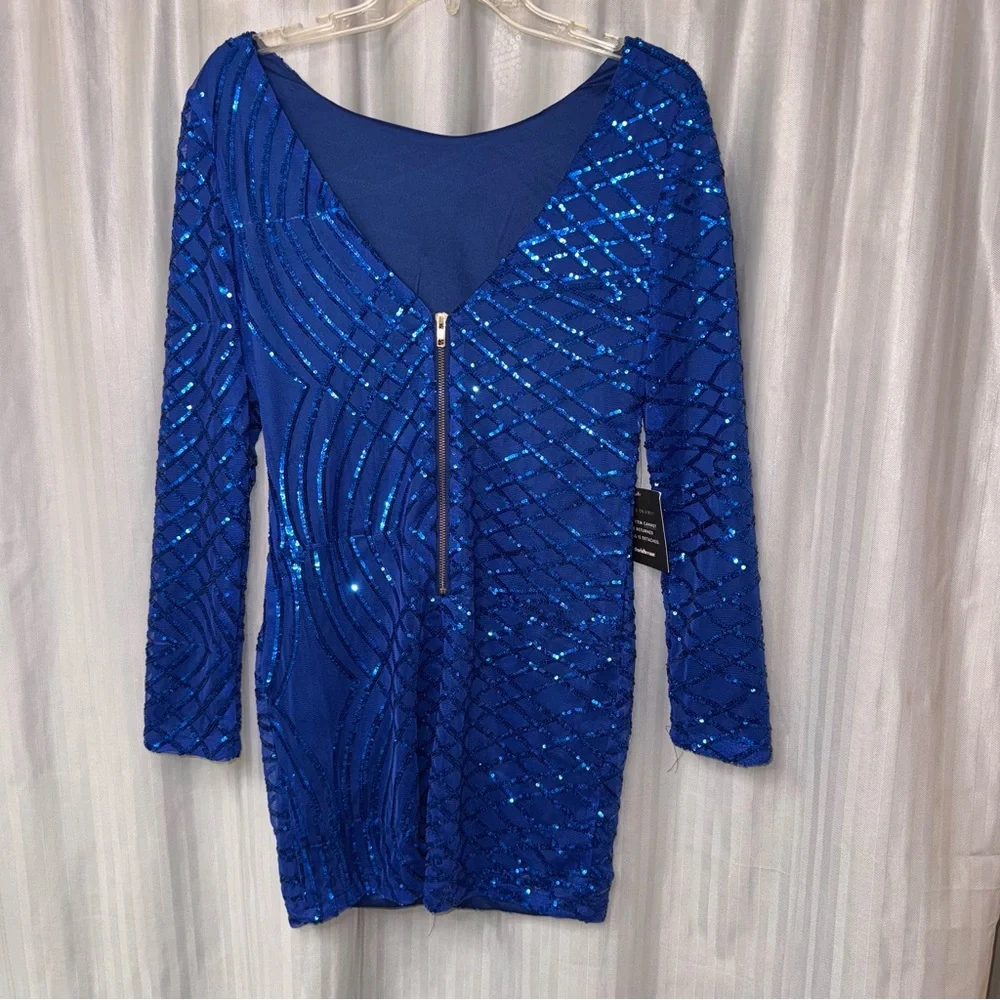 charlotte russe royal blue dress Sequin Long Sleeve with zip back size M Size:6/40 Ugly '90s Country Southwest Charlotte Russe navy blue 2for129_063026